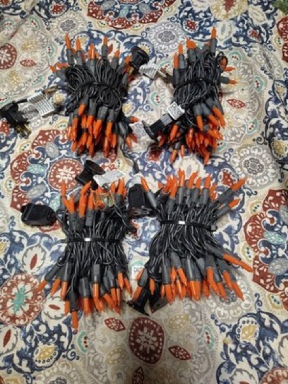 Halloween Lights, Set Of 4, Black Wire, Orange Bulbs, 15ft, Incandescent